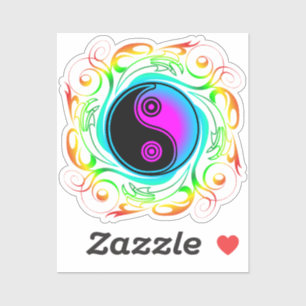 Sticker Yin Yang Psychedelic Rainbow Tattoo