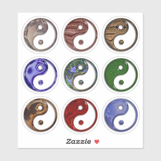 Sticker Yin Yang Symbole de verre Texture Set de 9 (Feuille)