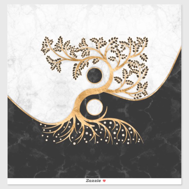 Sticker Yin Yang Tree - Marbres et or (Feuille)
