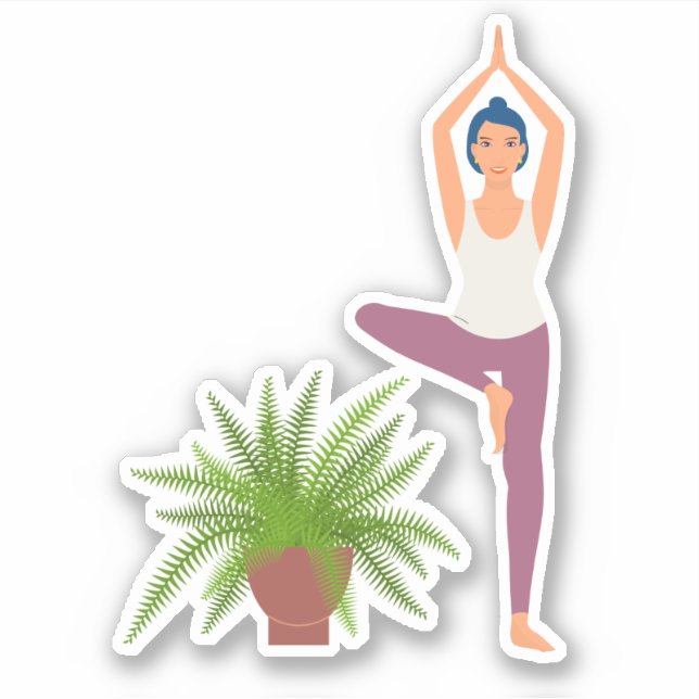 Sticker Yoga arbre pose plante en pot transparent autocoll (Devant)