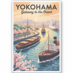 Sticker Yokohama Japon Illustration Voyage Art Vintage