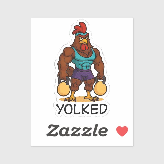 Sticker Yolked Rooster – Funny Strong Chicken Kettlebell (Feuille)