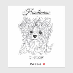 Sticker Yorkshire Terrier dessin au trait personnalisable 