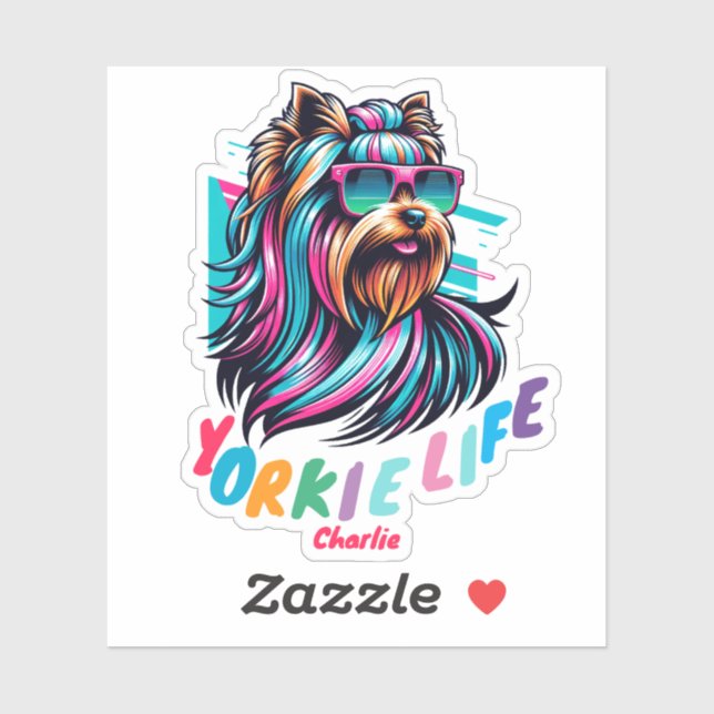 Sticker Yorkshire Terrier portant du verre soleil animal c (Feuille)