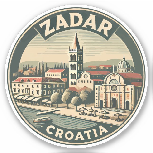 Sticker Zadar Croatie Illustration Insigne d'art de voyage (Devant)