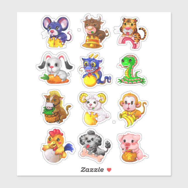 Sticker Zodiaque chinois (Feuille)