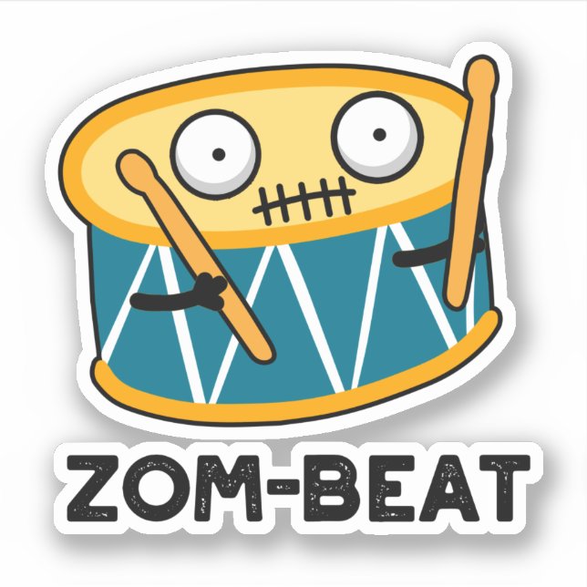 Sticker Zom beat Funny Halloween Zombie Drum Pun (Devant)