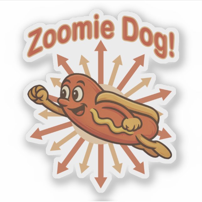 Sticker Zoomie Chien volant Hot Dog Cartoon - Fun Retro (Devant)
