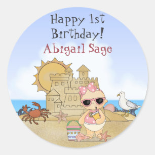 Stickers 1er Anniversaire pour bébé de plage perso