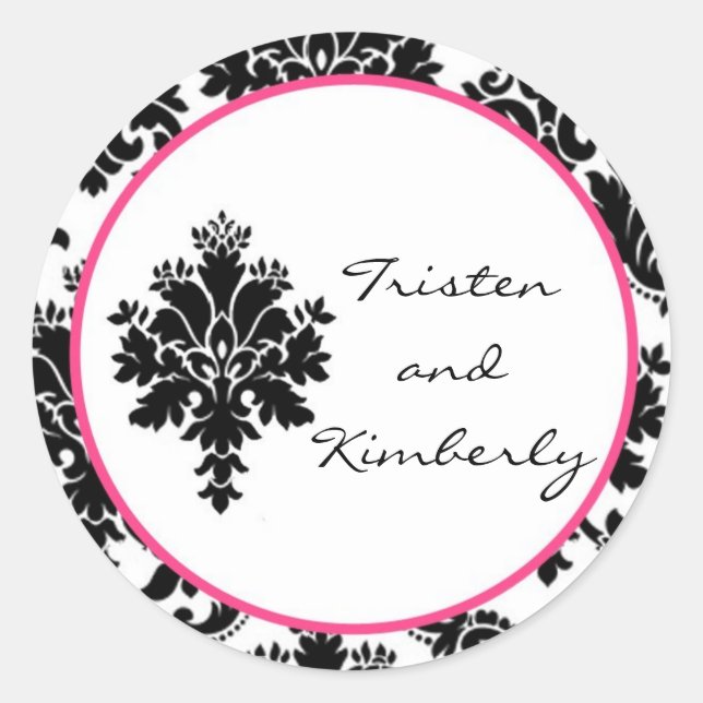 Stickers 20 - 1,5 po Favor Black Hot Pink Damask (Devant)
