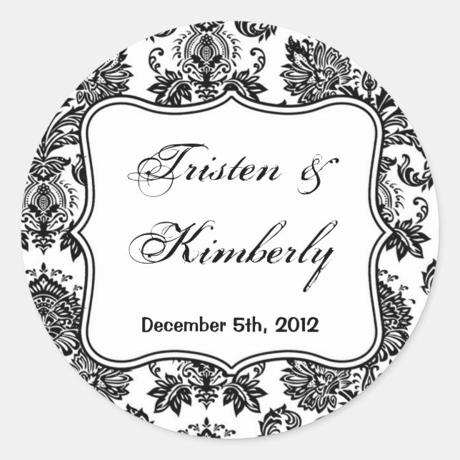 Stickers 20 - 1,5 po Favor Black White Damask Lace (Devant)