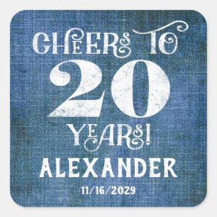 Stickers 20th Birthday Blue Linen Merci Favor