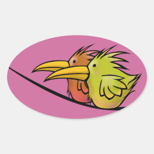 Stickers, 2 Birds on a Wire Oval Sticker