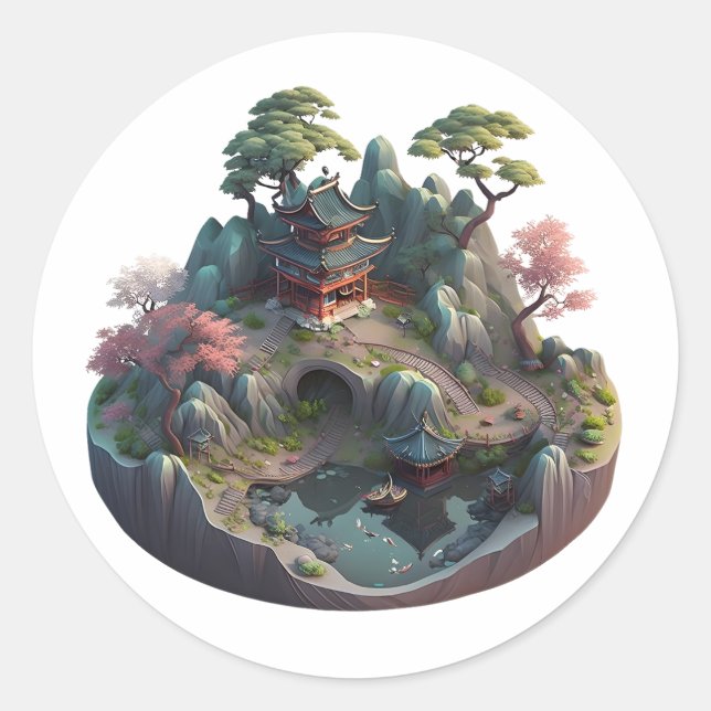 Stickers 3D paysage Imaginaire chinois mignon (Devant)