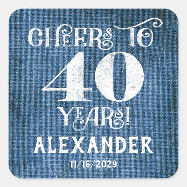 Stickers 40e Anniversaire Merci de lin bleu Favor (Devant)