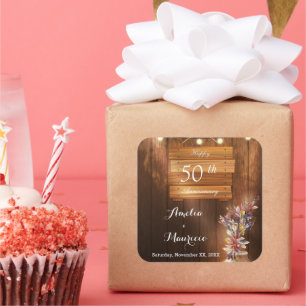 Stickers 50e anniversaire Mariage en bois clair