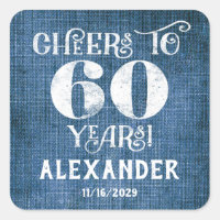 Stickers 60th Birthday Blue Linen Merci Favor