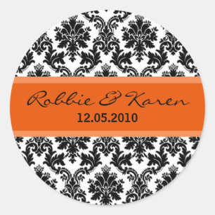 Stickers 6 - 3" Black Damask & Orange Favoriser