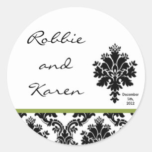 Stickers 6 - 3" Favoriser Black Green Damask Lace