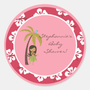Stickers 6 - 3" Favoriser Pink Hawaiian Luau Tropi