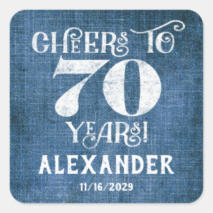 Stickers 70e Anniversaire Merci de lin bleu Favor