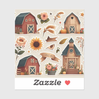 stickers à thème rustique avec granges, fleurs,