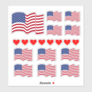 Stickers American Flags and Hearts