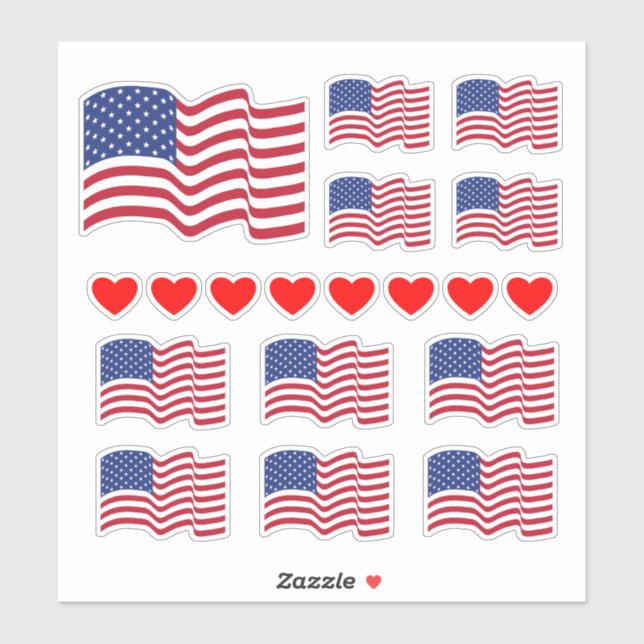 Stickers American Flags and Hearts (Feuille)