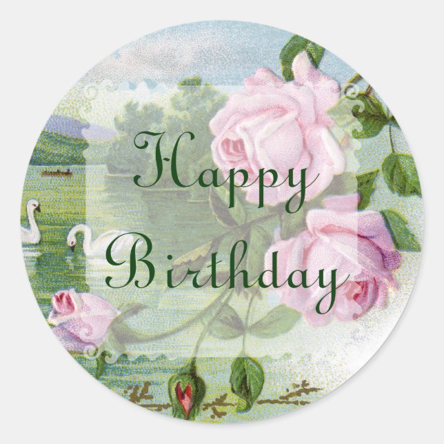 Stickers Anniversaire Vintage Rose (Devant)