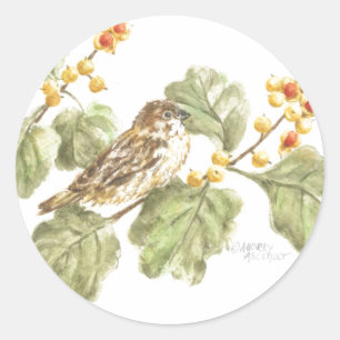 Stickers Aquarelle Oiseau sur la branche d'automne