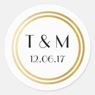 Stickers Art Déco 1920 Étiquette rond or blanc