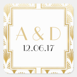 Stickers Art déco blanc & or 1920's Round Étiquett