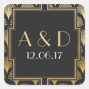 Stickers Art Déco Noir & Or 1920 ronds Étiquette