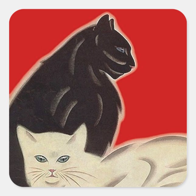 STICKERS Art Deco Style Black White Cats on Red (Front)