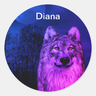 Stickers avec loup gris et blanc