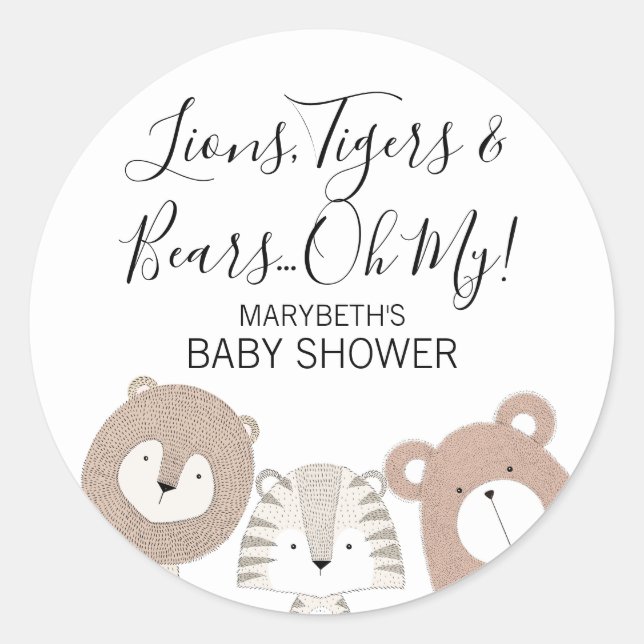 Stickers Baby shower animal Lions Tigers et ours (Devant)