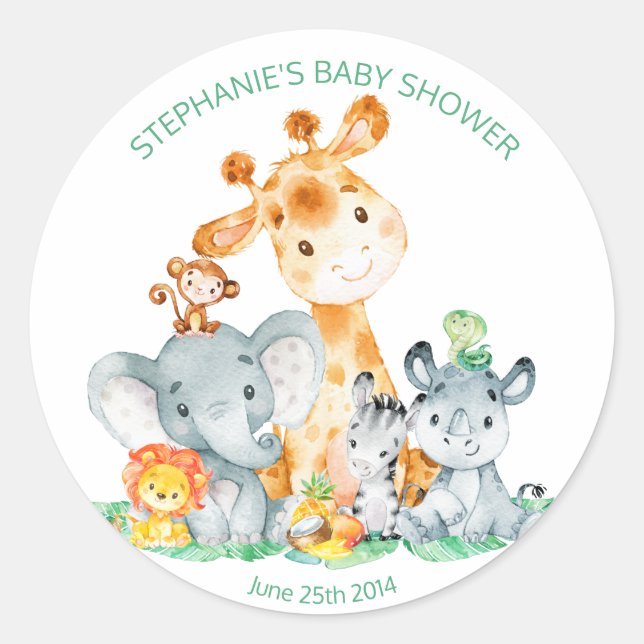 Stickers Baby shower Aquarelle Cute Safari Jungle (Devant)