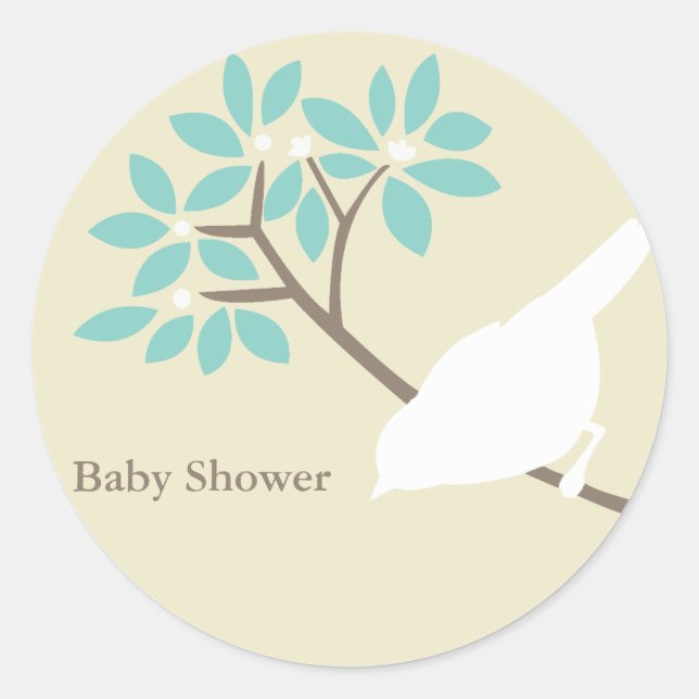 Stickers Baby shower aux oiseaux blancs (Devant)