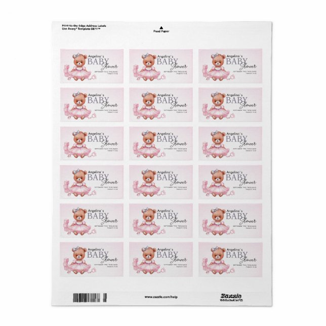 stickers baby shower avec design ours en peluche. (Feuille entière)