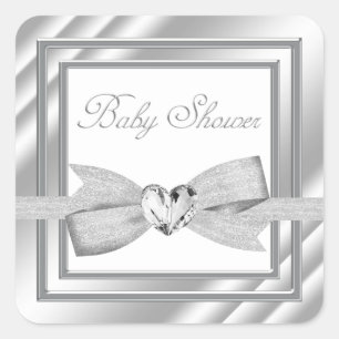 Stickers Baby shower blanc argent élégant