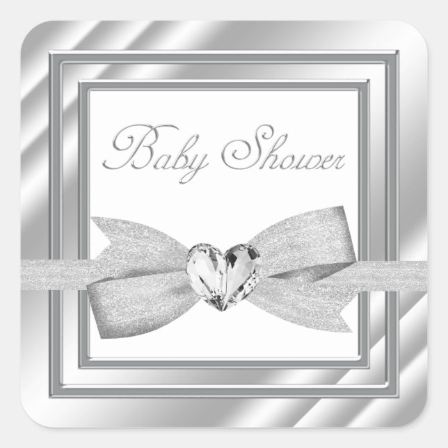 Stickers Baby shower blanc argent élégant (Devant)