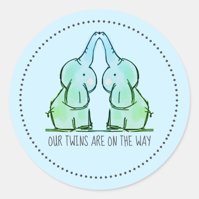 Stickers Baby shower bleu Eléphant Jumeaux (Devant)