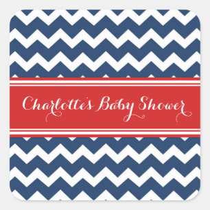 Stickers Baby shower bleu rouge Chevron Favoriser