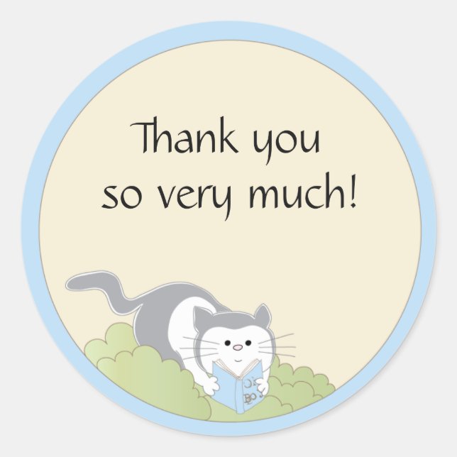 Stickers baby shower "Chat/Bleu/Livre" 1 1/2" ou 3 (Devant)