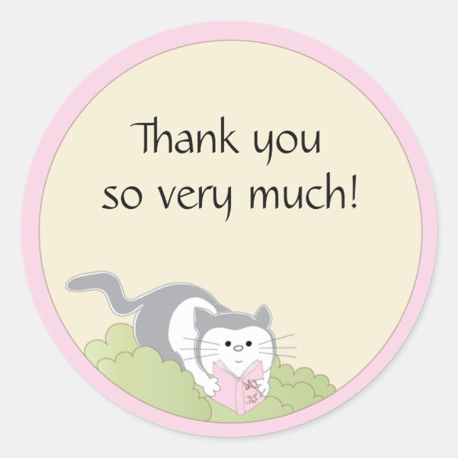 Stickers baby shower "Chat/Rose/Livre" 1 1/2" ou 3 (Devant)