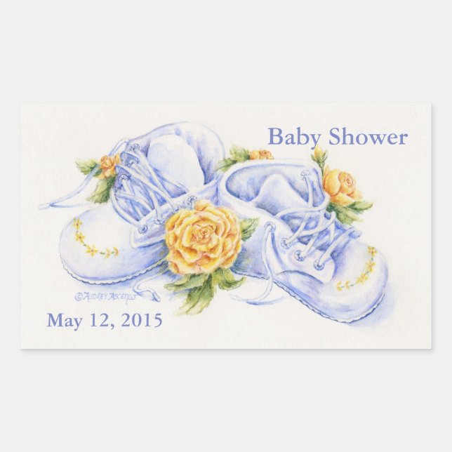 Stickers baby shower Chaussures bébé et Roses Jaun (Devant)