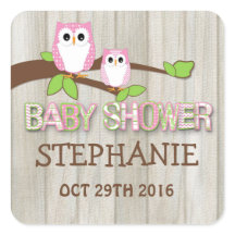 Stickers Baby shower Chouette blanche et rose