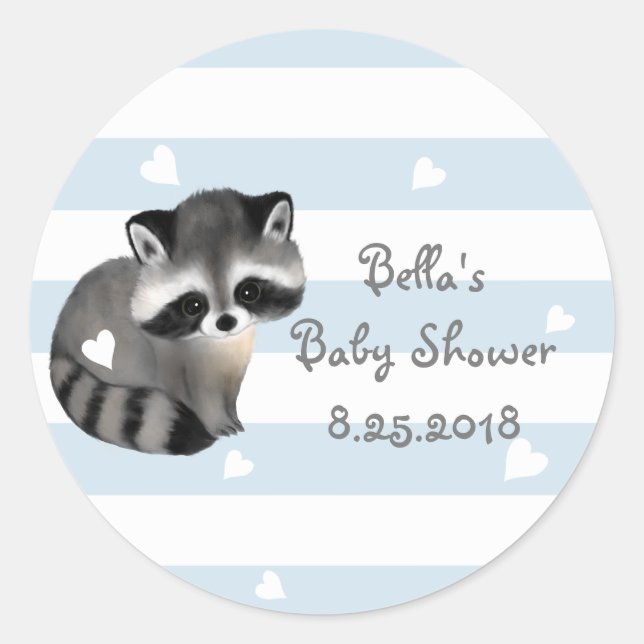 Stickers Baby shower Coeur Raccoon Blue Stripes (Devant)