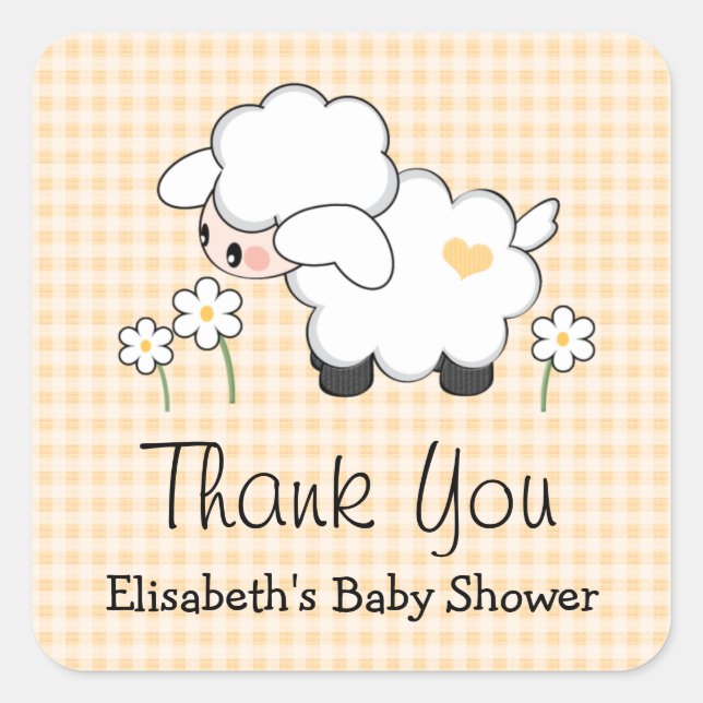 Stickers Baby shower d'agneau jaune Étiquettes (Devant)