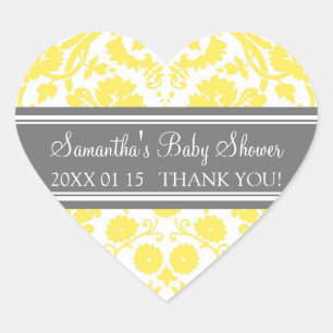 Stickers Baby shower damassé gris jaune Favoriser